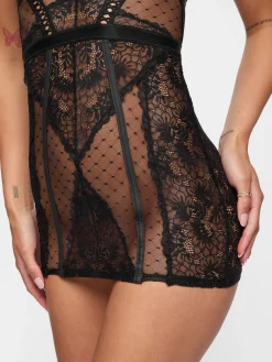 Entice Me Open Lace Up Back Erotic Dress - Black