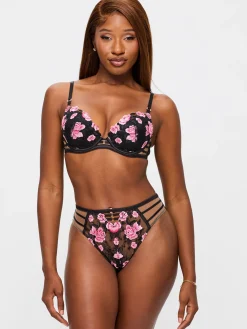 Everlasting Love Lace High Waisted Brazilian Knickers - Black/Pink