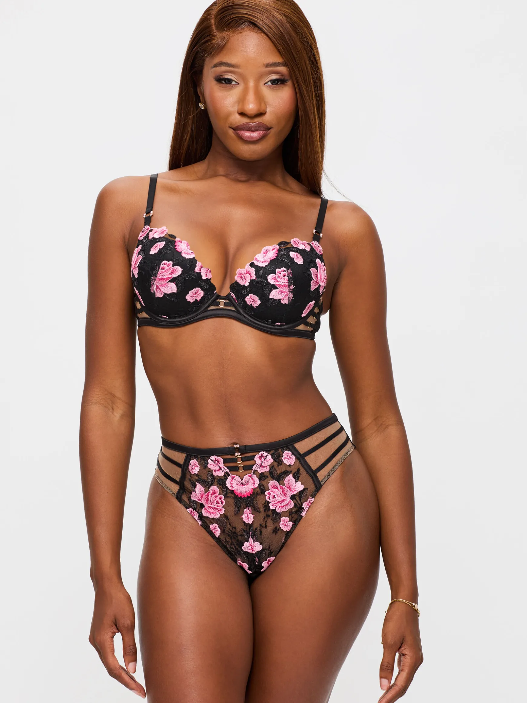 Everlasting Love Lace High Waisted Brazilian Knickers - Black/Pink