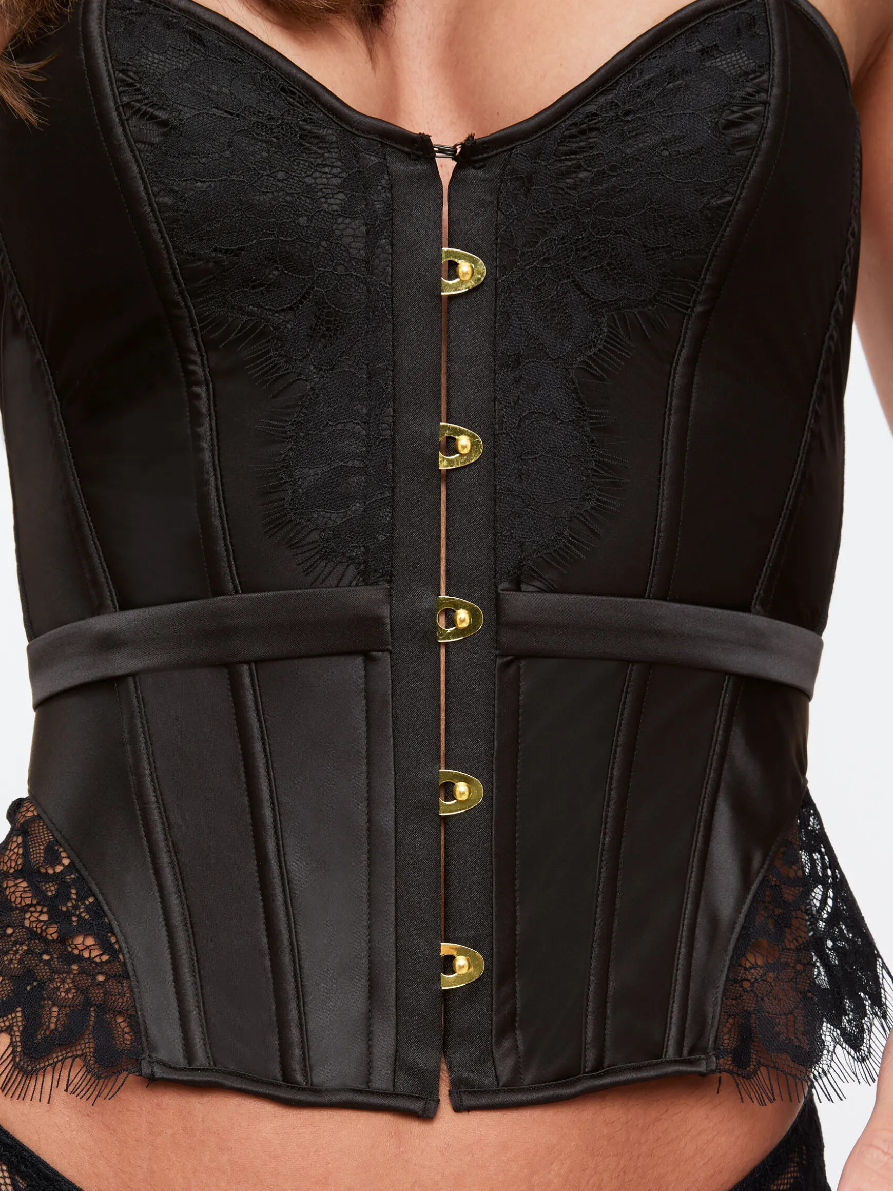 Everlasting Satin Lace Up Boned Corset Top - Black