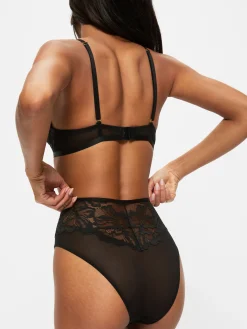 Ever Yours Lace High Waisted Brazilian Knickers - Black