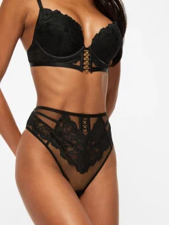 Ever Yours Lace High Waisted Brazilian Knickers - Black