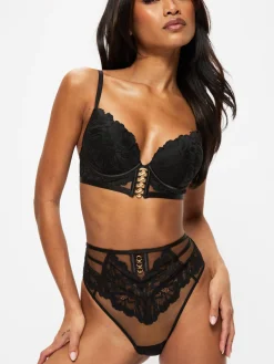 Ever Yours Lace High Waisted Brazilian Knickers - Black