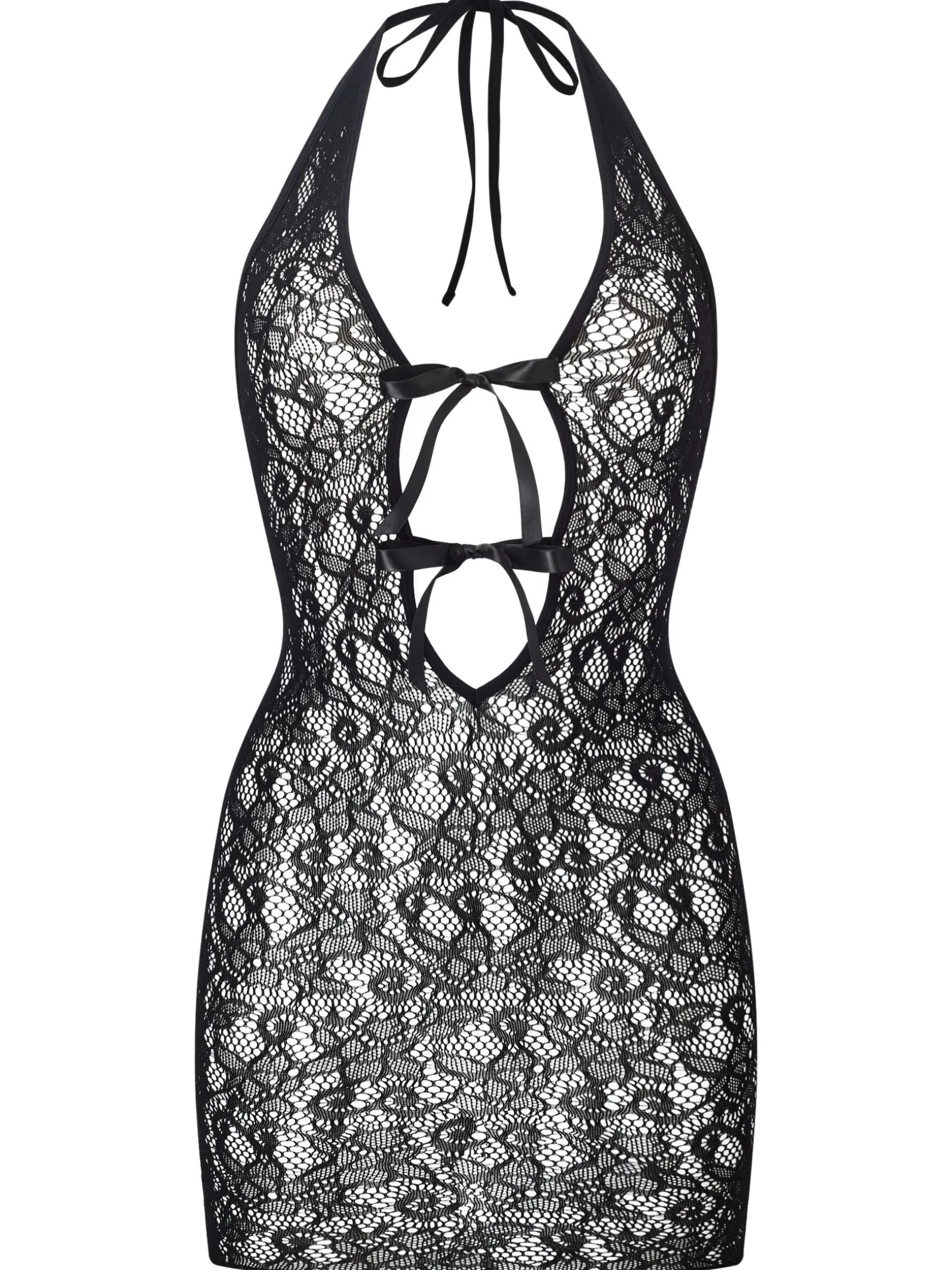 Extravaganza Floral Halterneck Erotic Mini Dress - Black