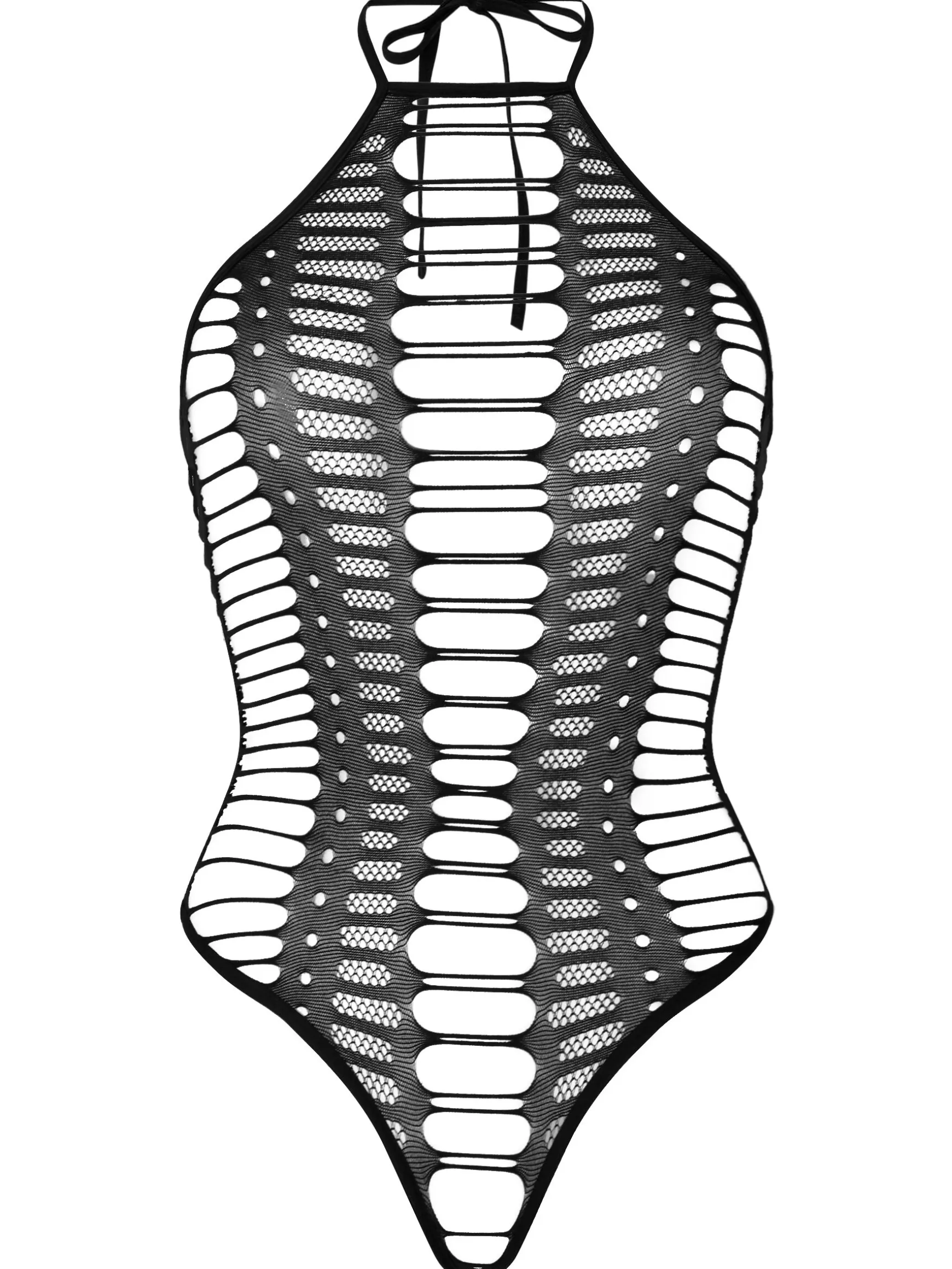 Eyes Locked Keyhole Cut Out Crotchless Body - Black