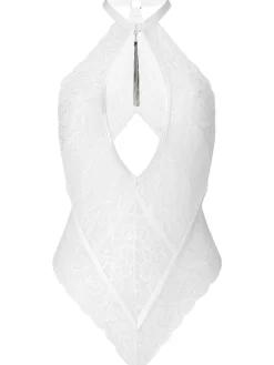 Fascinate Lace Keyhole Crotchless Lingerie Body - White