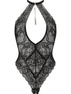 Fascinate Lace Keyhole Crotchless Lingerie Body - Black
