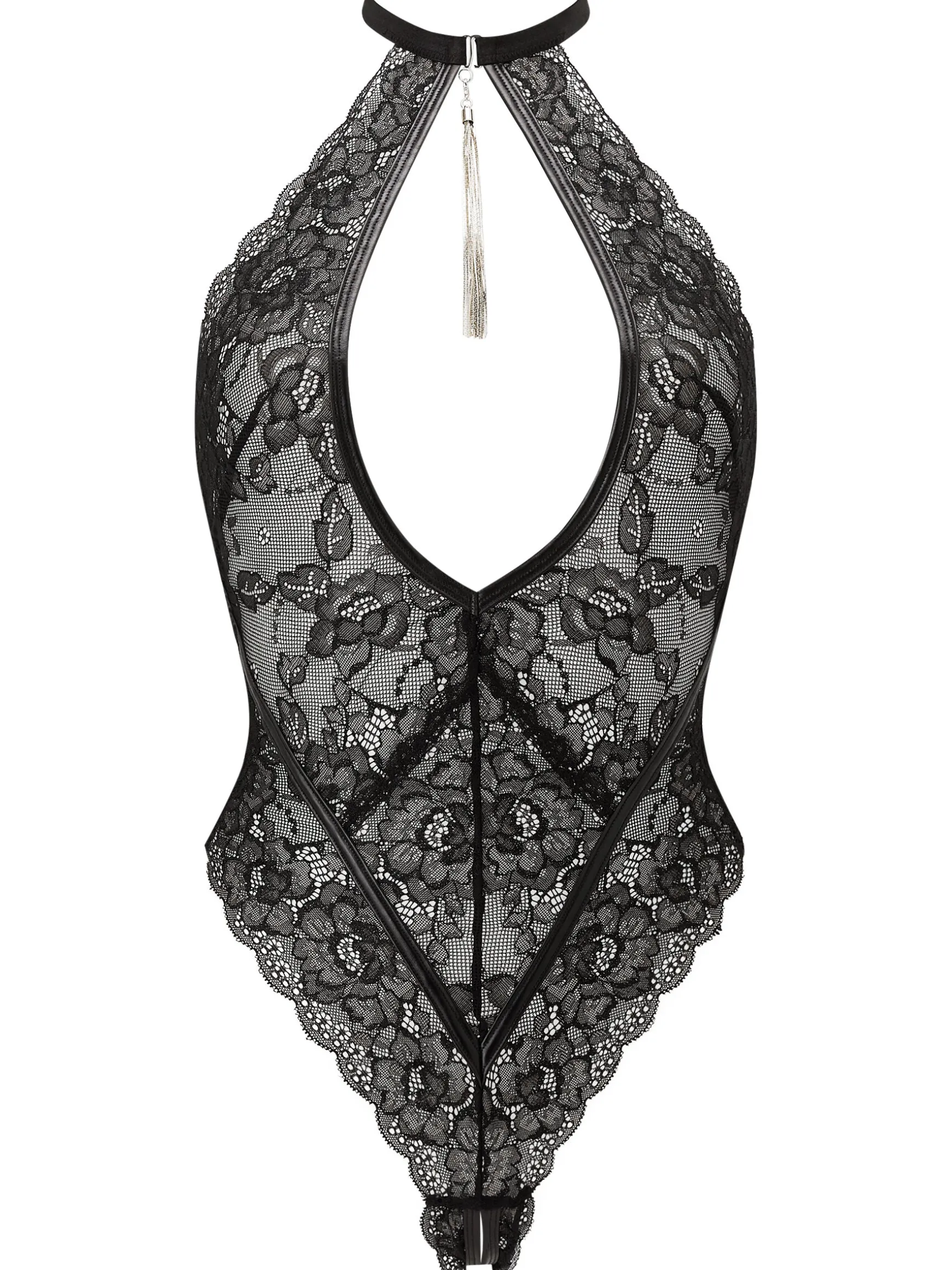 Fascinate Lace Keyhole Crotchless Lingerie Body - Black