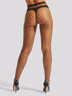 Fishnet Semi-Sheer High Waisted Tights - Black