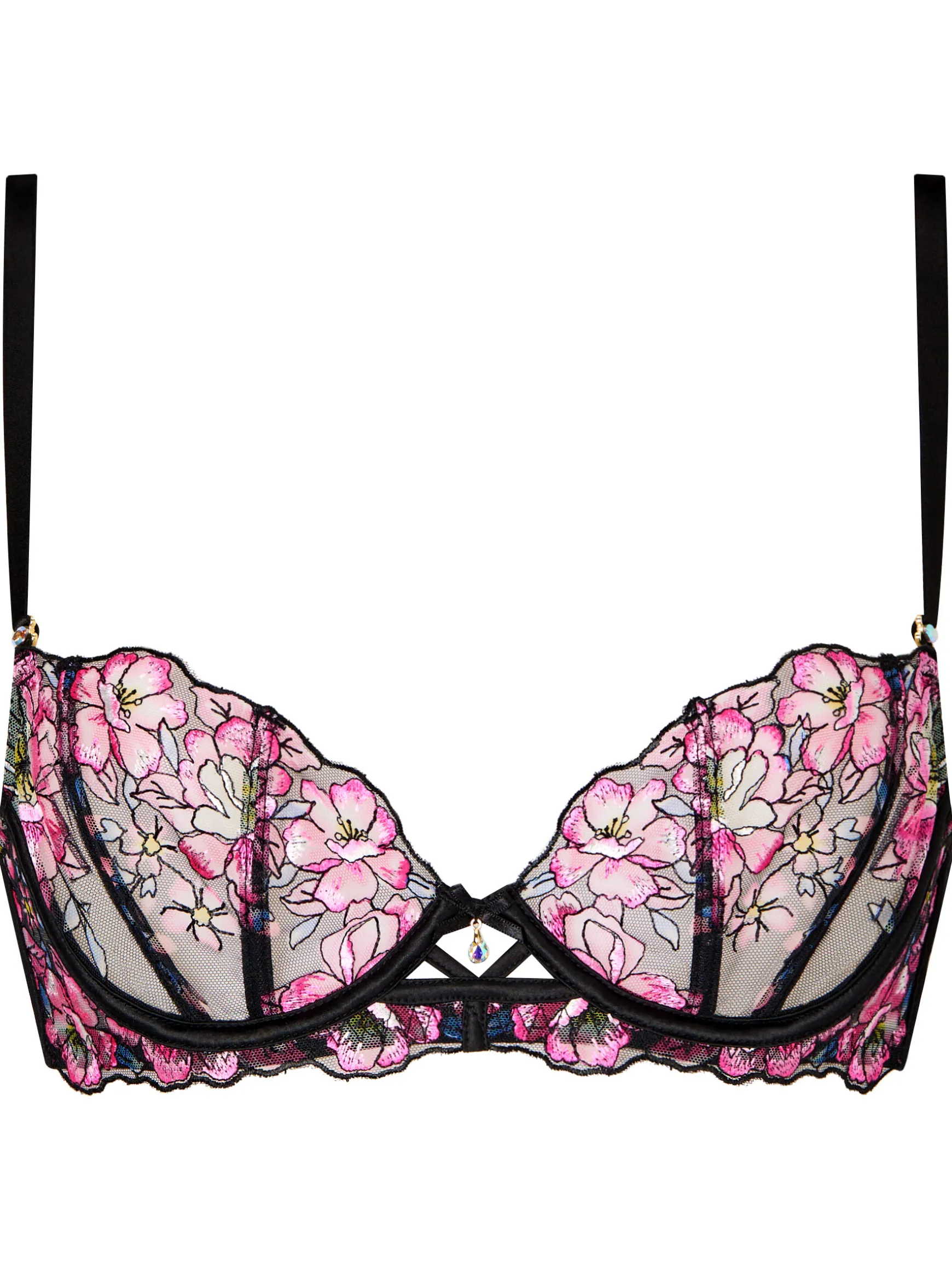 Floral Dream Non Padded Balcony Bra - Black/Pink