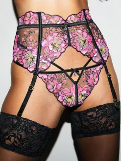 Floral Dream Waspie Suspender - Black/Pink