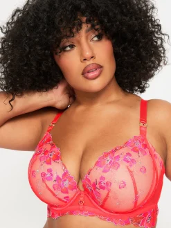 Glistening Padded Plunge Bra - Coral