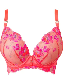 Glistening Padded Plunge Bra - Coral