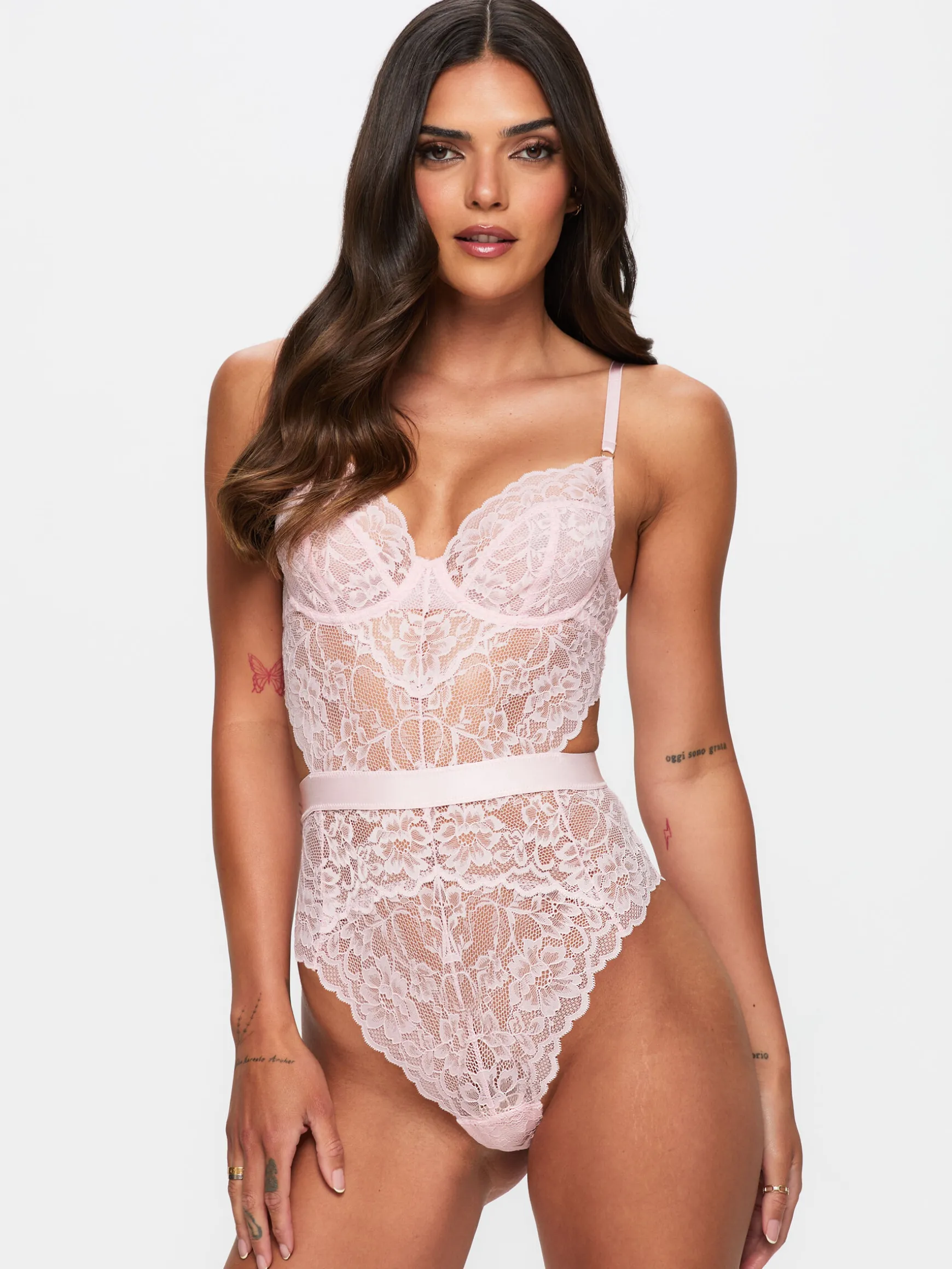 Hold Me Tight Lace Lingerie Body - Pale Pink