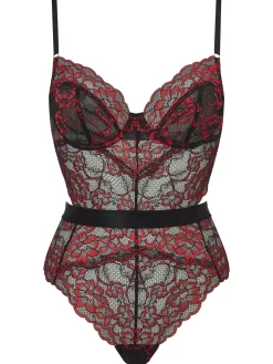 Hold Me Tight Lace Two-Tone Lingerie Body - Black/Red