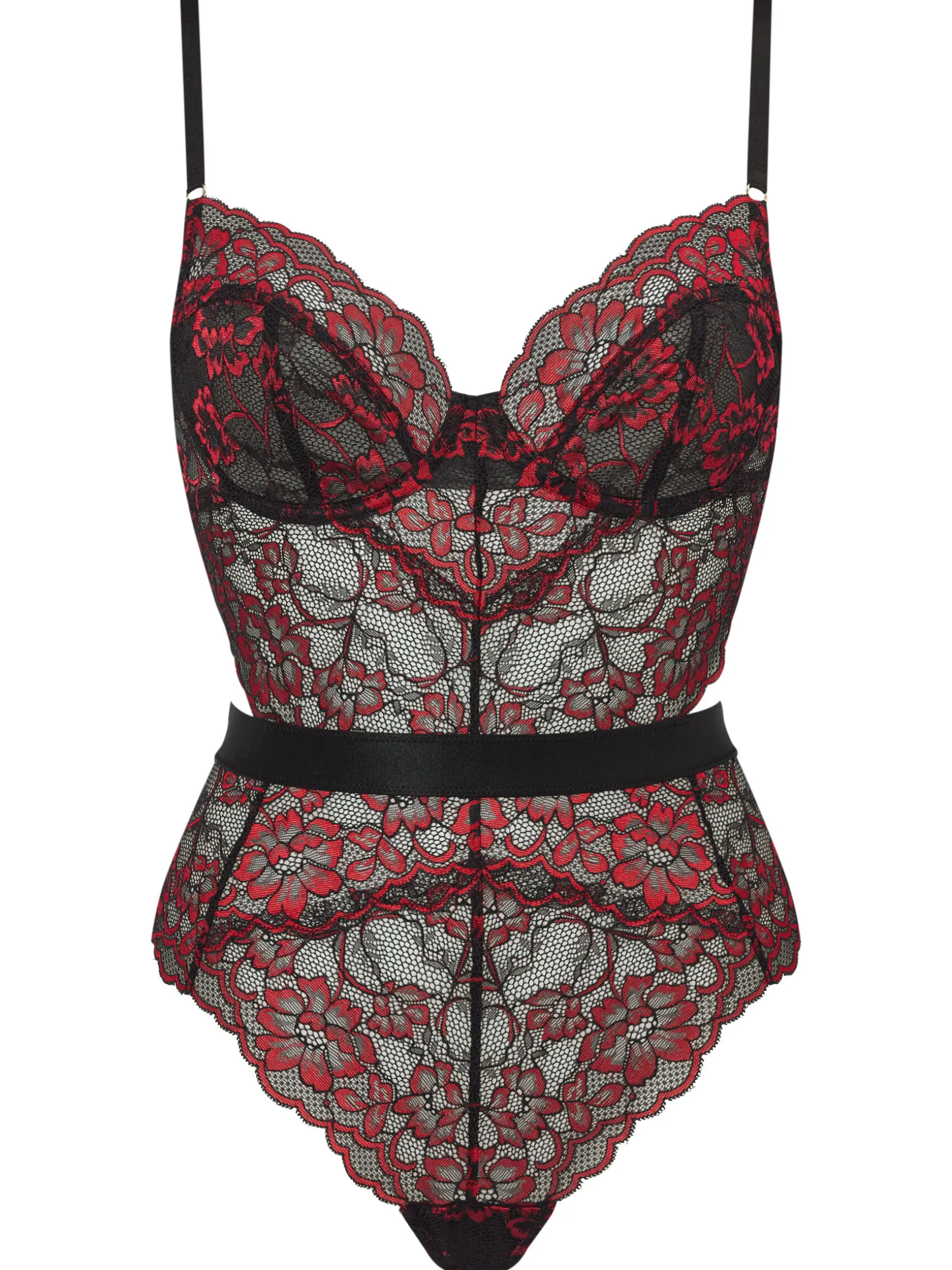 Hold Me Tight Lace Two-Tone Lingerie Body - Black/Red
