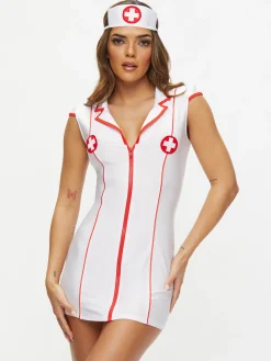 Hospital Hottie Nurse 2 Piece Sexy Costume with Headband - White