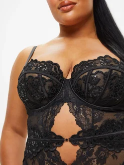 Icon Fuller Bust Padded Sequin Lingerie Body - Black