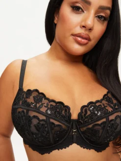 Icon Sequin Fuller Bust Non Padded Balcony Bra - Black