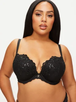 Icon Sequin Fuller Bust Padded Plunge Bra - Black