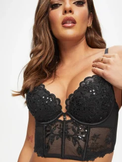 Icon Sequin Padded Corset Bustier - Black
