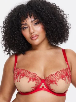 Incensing Non Padded Fuller Bust Balcony Bra - Red