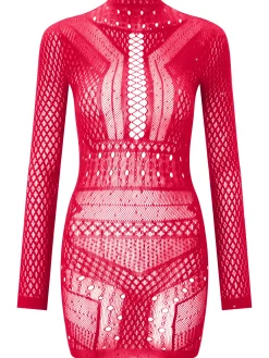 Jewelled Janelle Mini Fishnet Dress - Red