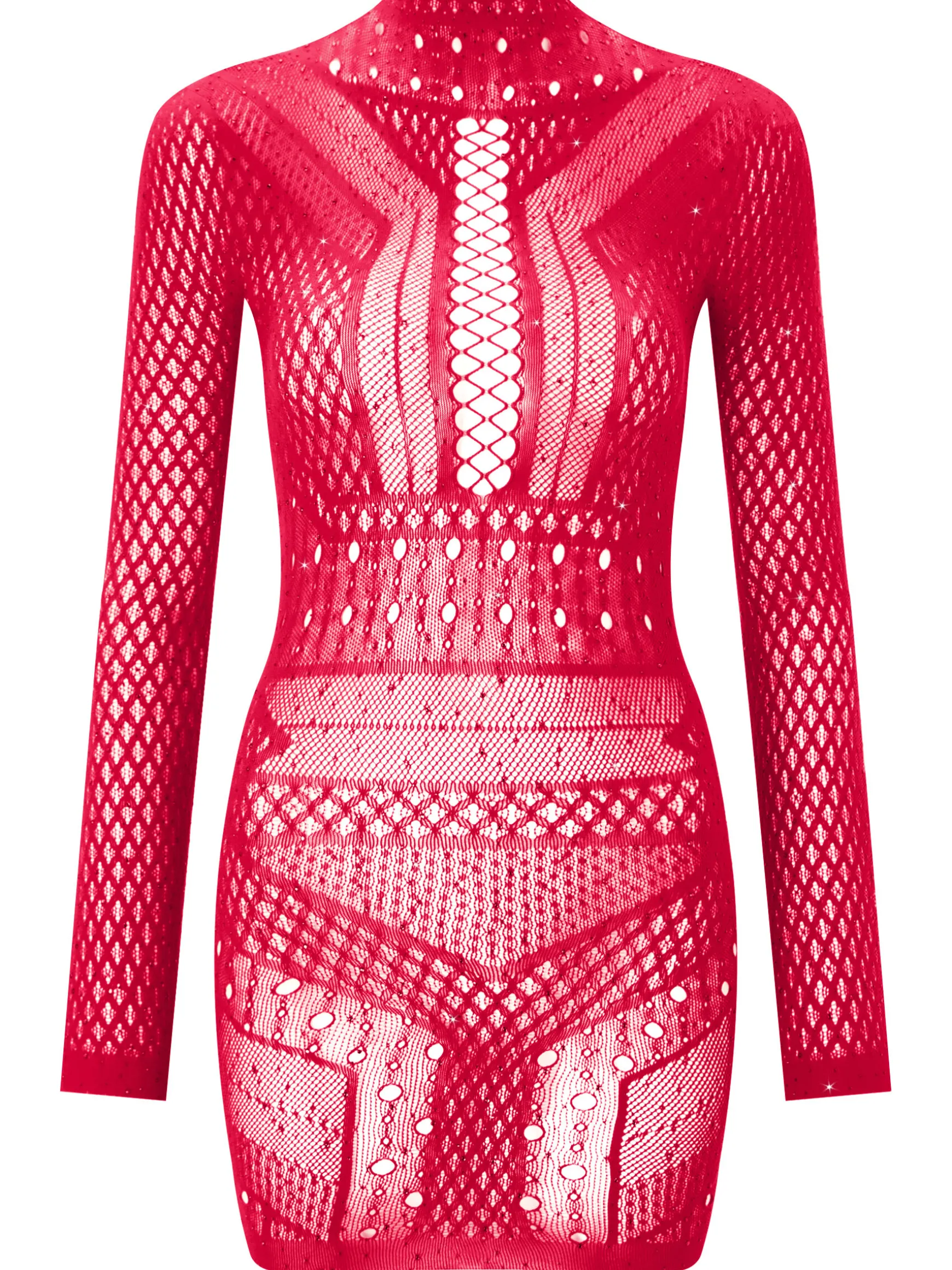 Jewelled Janelle Mini Fishnet Dress - Red