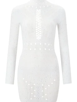 Jewelled Janelle Mini Fishnet Dress - White