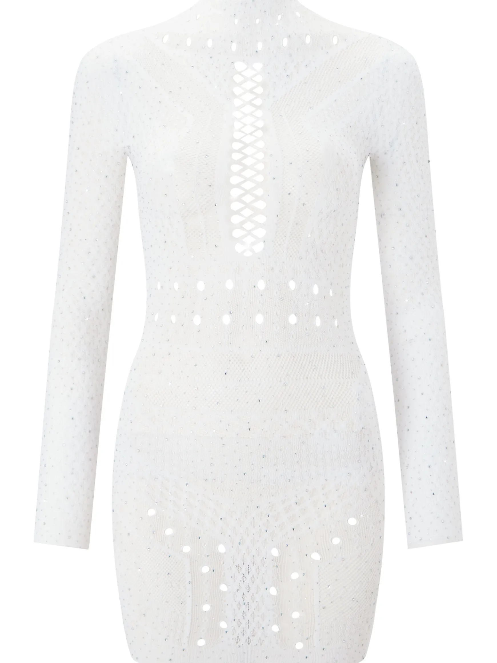 Jewelled Janelle Mini Fishnet Dress - White