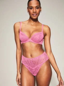 Knickerbox Alice Lace High Waisted Thong - Bright Pink