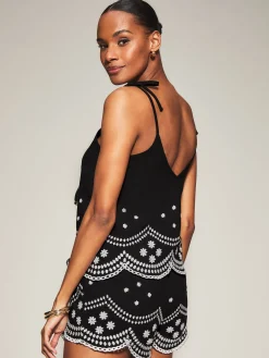 Knickerbox Broderie Floral Embroidered Cami Top & Shorts Set - Black