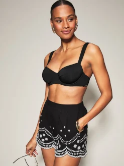 Knickerbox Broderie Floral Embroidered Cami Top & Shorts Set - Black