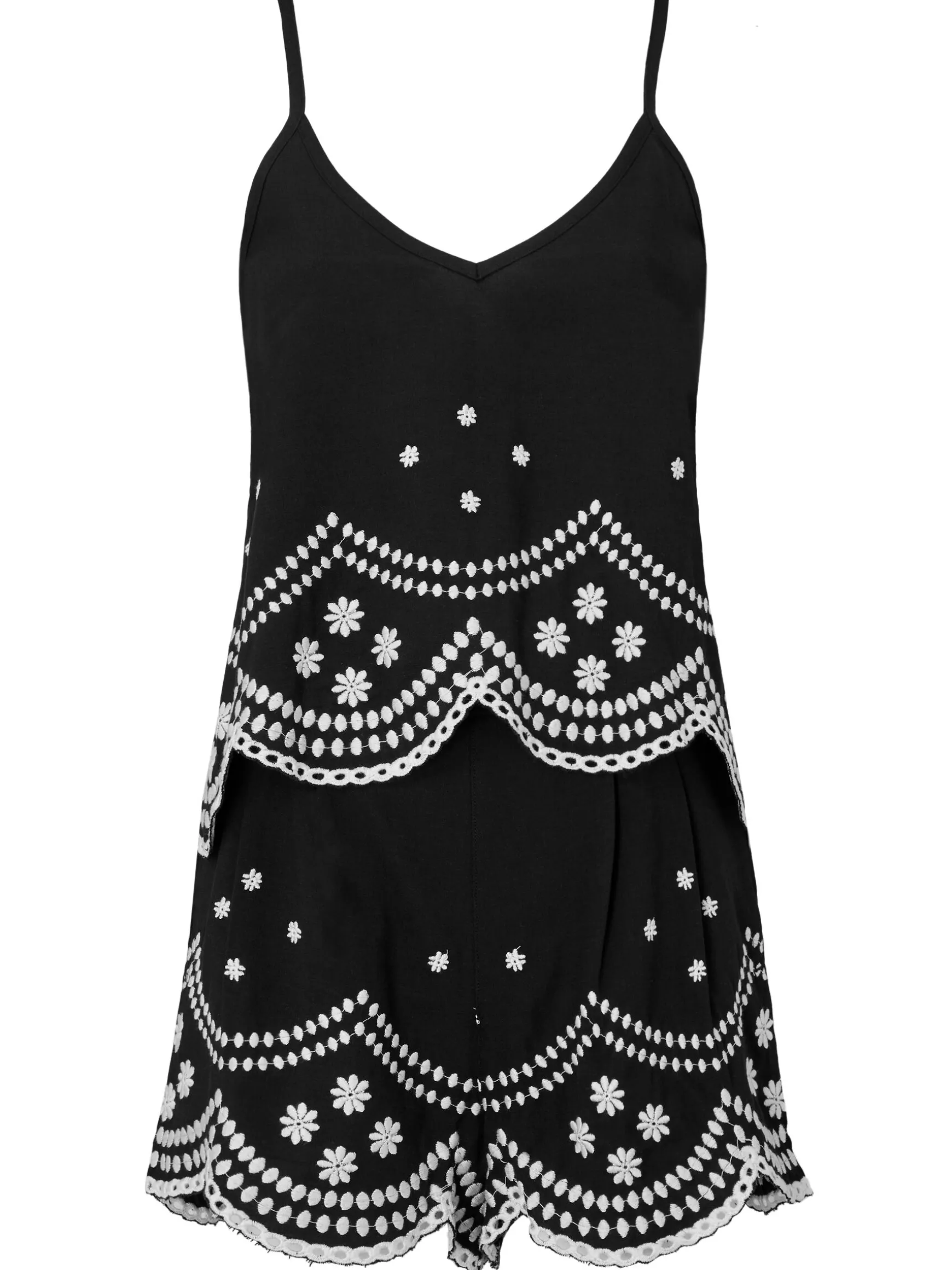 Knickerbox Broderie Floral Embroidered Cami Top & Shorts Set - Black