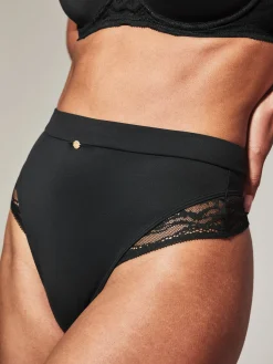 Knickerbox Charlotte Lace High Waisted Thong - Black