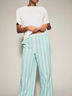 Knickerbox Coffee Stripe Pyjama T-Shirt & Trouser Set - Light Blue