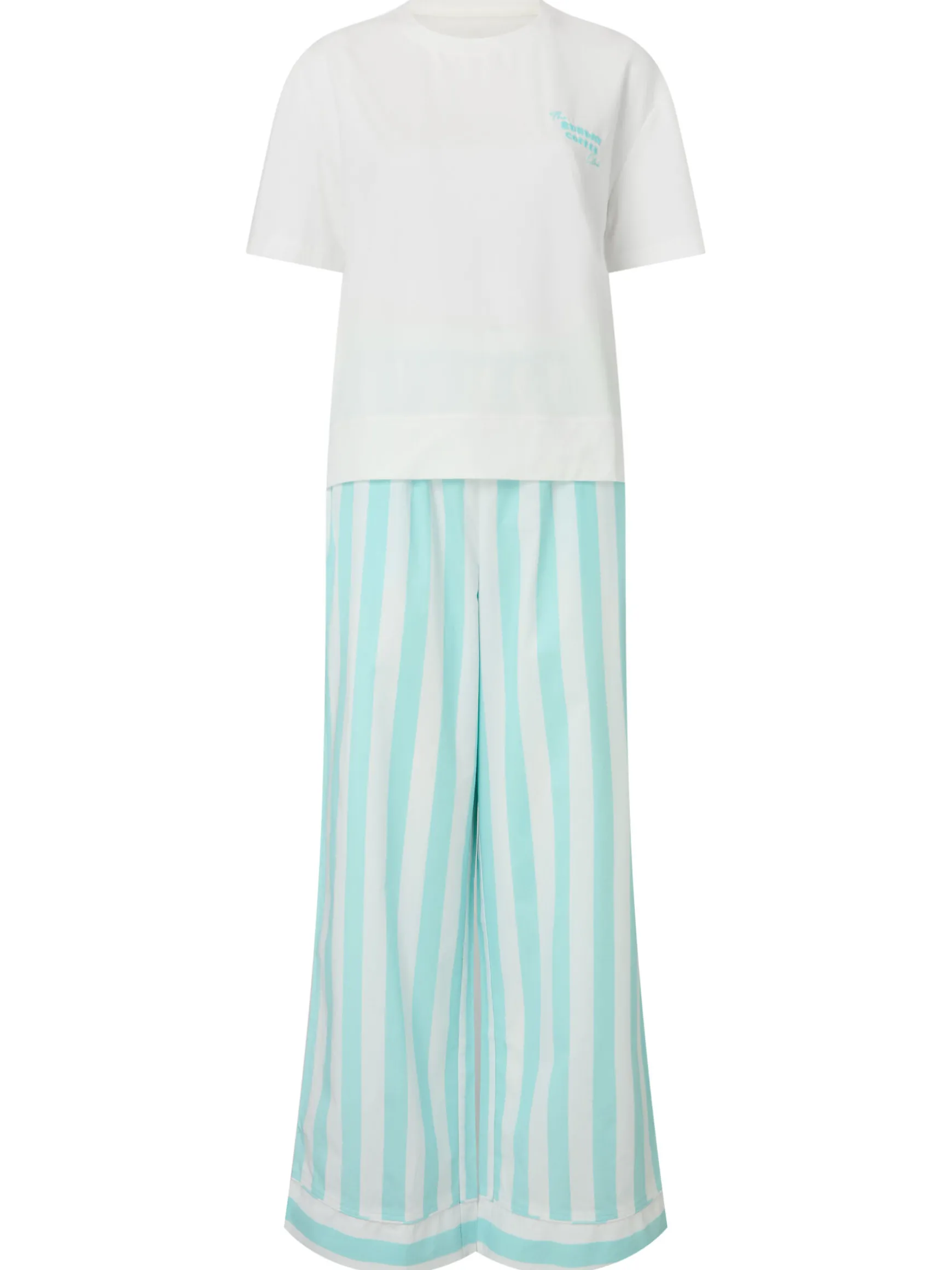 Knickerbox Coffee Stripe Pyjama T-Shirt & Trouser Set - Light Blue