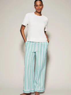 Knickerbox Coffee Stripe Pyjama T-Shirt & Trouser Set - Light Blue