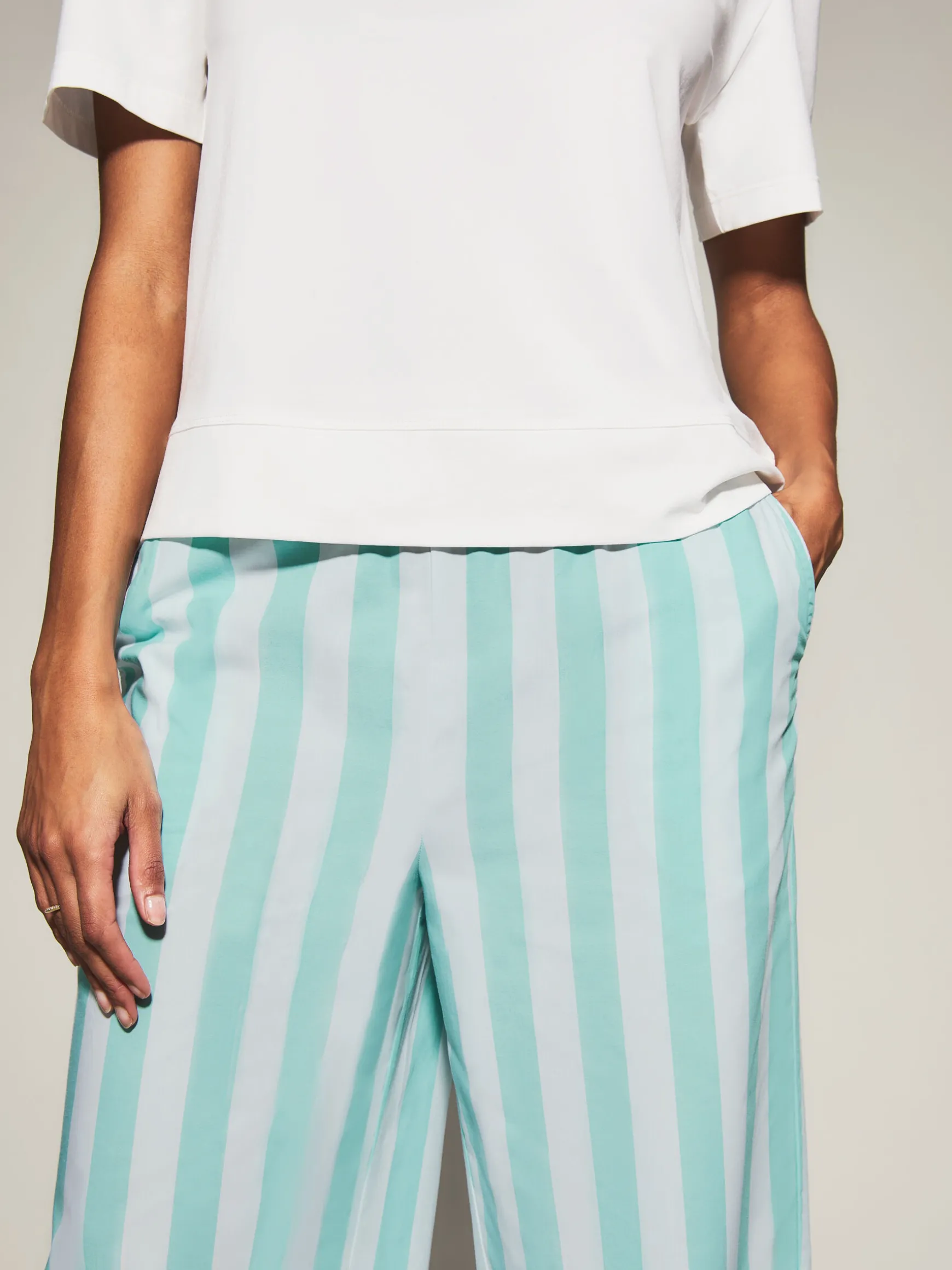 Knickerbox Coffee Stripe Pyjama T-Shirt & Trouser Set - Light Blue