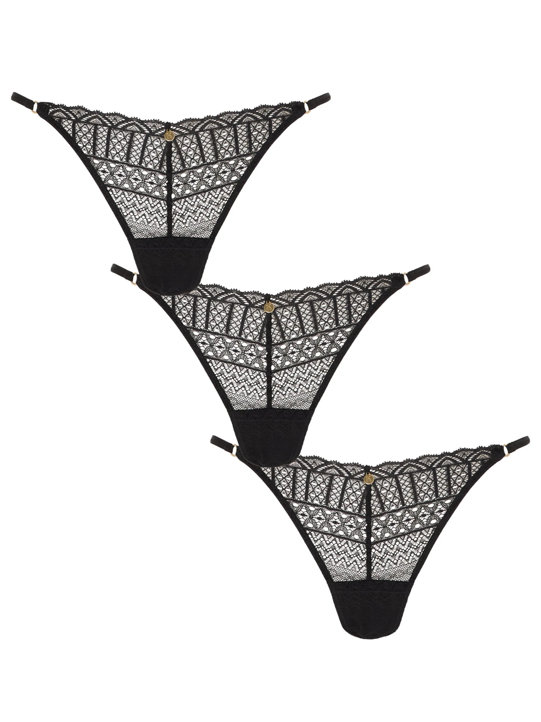 Knickerbox Geometric Lace Brazilian Knickers - Pack of 3 - Black