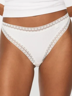 Knickerbox Geometric Lace Trim Cotton Thong - Pack of 3 - Navy