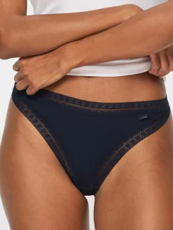 Knickerbox Geometric Lace Trim Cotton Thong - Pack of 3 - Navy
