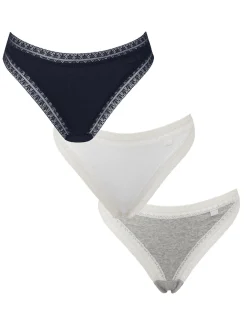 Knickerbox Geometric Lace Trim Cotton Thong - Pack of 3 - Navy