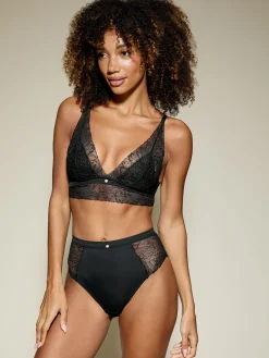 Knickerbox Louisa Lace Ribbed Longline Triangle Bralette - Black