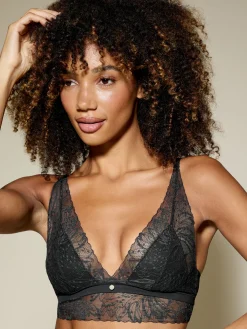 Knickerbox Louisa Lace Ribbed Longline Triangle Bralette - Black