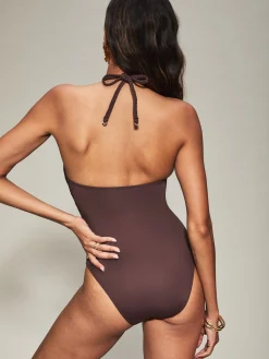Knickerbox Swim Collections Plaited Halterneck Padded Swimsuit - Brown