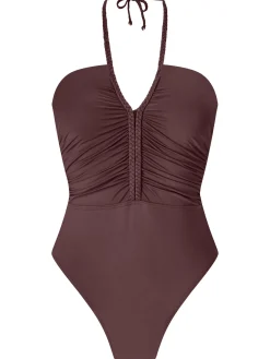 Knickerbox Swim Collections Plaited Halterneck Padded Swimsuit - Brown