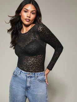 Knickerbox Zadie Textured Long Sleeve Lingerie Body - Black