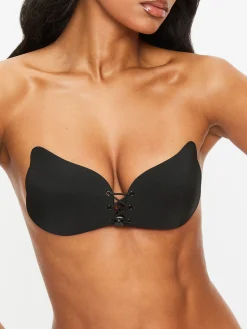 Lace-Up Stick-On Padded Bra - Black