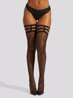Leg Harness Fishnet Hold Ups - Black